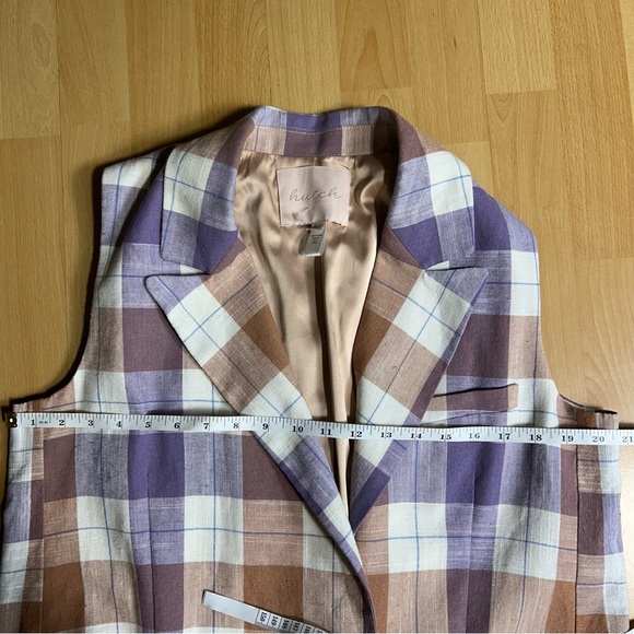 Anthropologie Hutch Plaid Longline Vest in Purple and Tan Linen NWOT Md - Picture 10 of 11